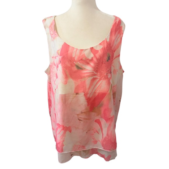 Belle Dame Floral Poncho 2 Piece Set Size Large Coral Peach Sheer Layered Blouse - Picture 5 of 8